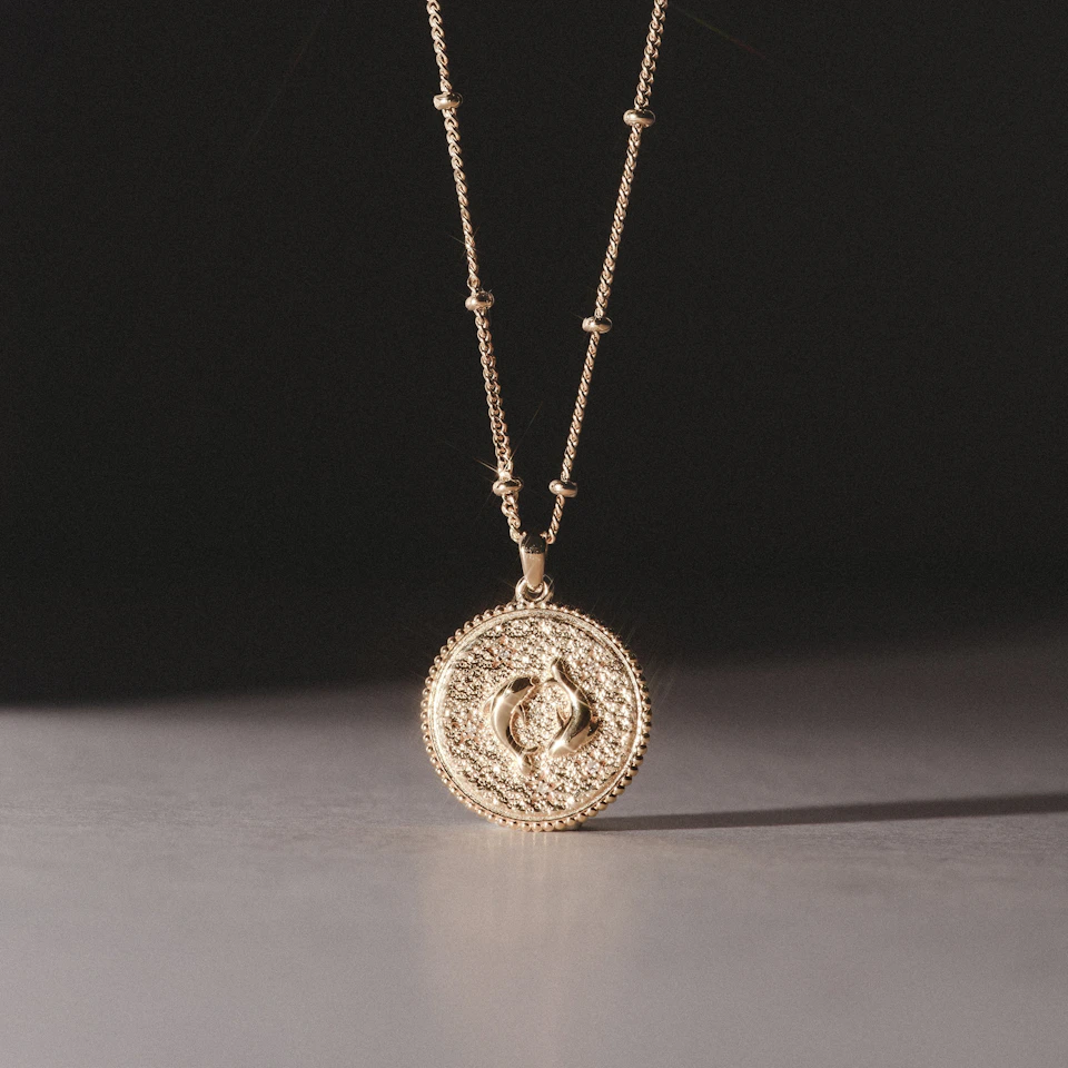 Zodiac Pisces Necklace Medallion Lab Grown 0.02ct in 18K Gold Vermeil
