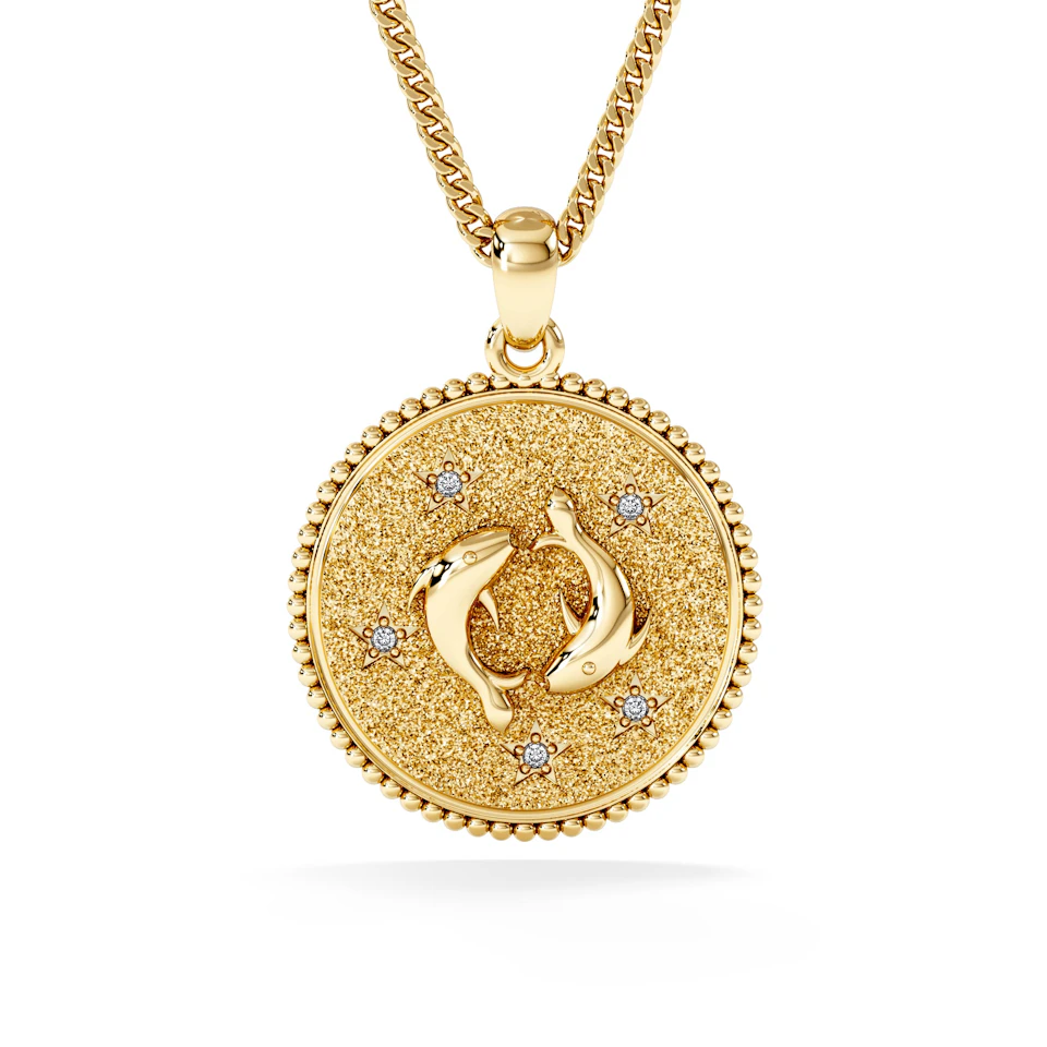 Zodiac Pisces Necklace Medallion Lab Grown 0.02ct in 18K Gold Vermeil