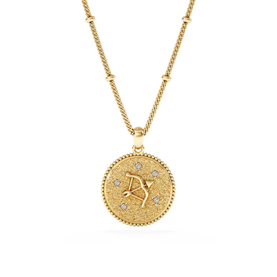 Zodiac Sagittarius Necklace Medallion Lab Grown 0.02ct in 18K Gold Vermeil