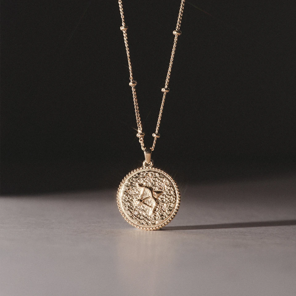 Zodiac Sagittarius Necklace Medallion Lab Grown 0.02ct in 18K Gold Vermeil