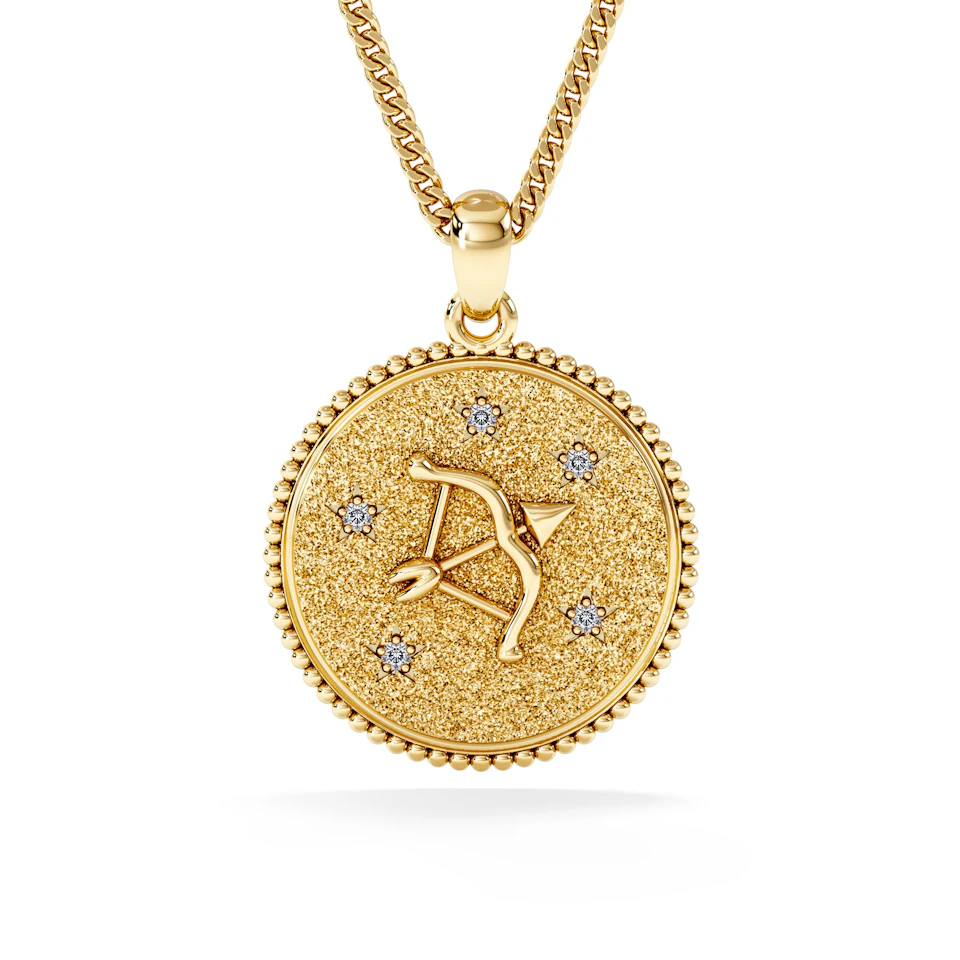 Zodiac Sagittarius Necklace Medallion Lab Grown 0.02ct in 18K Gold Vermeil