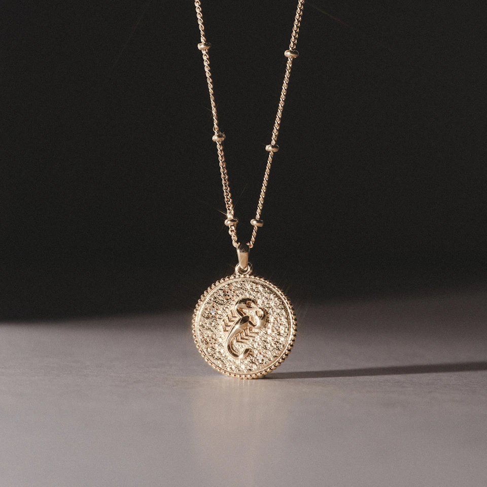 Zodiac Scorpio Necklace Medallion Lab Grown 0.02ct in 18K Gold Vermeil