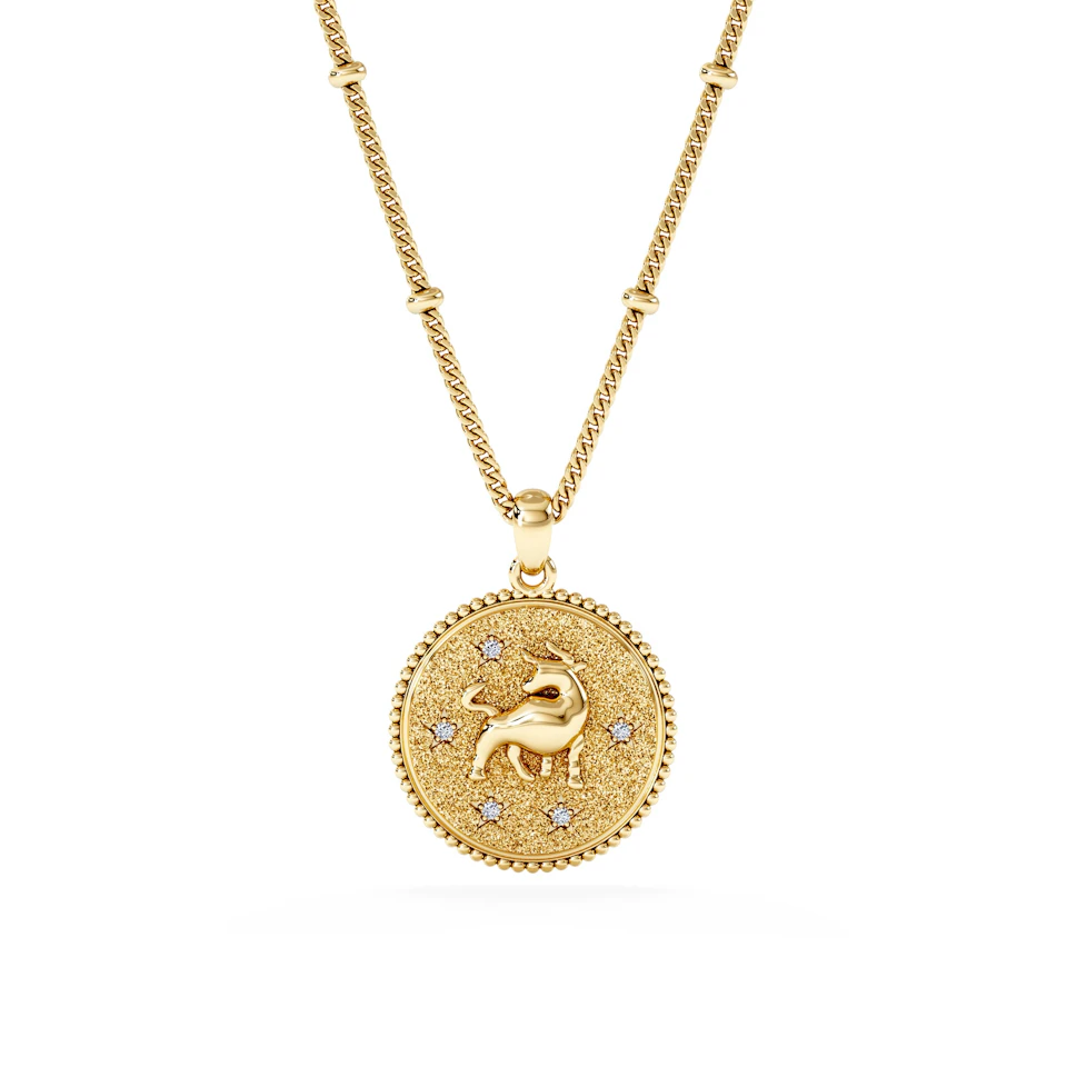 Zodiac Taurus Necklace Medallion Lab Grown 0.02ct in 18K Gold Vermeil