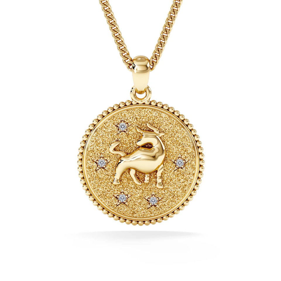 Zodiac Taurus Necklace Medallion Lab Grown 0.02ct in 18K Gold Vermeil