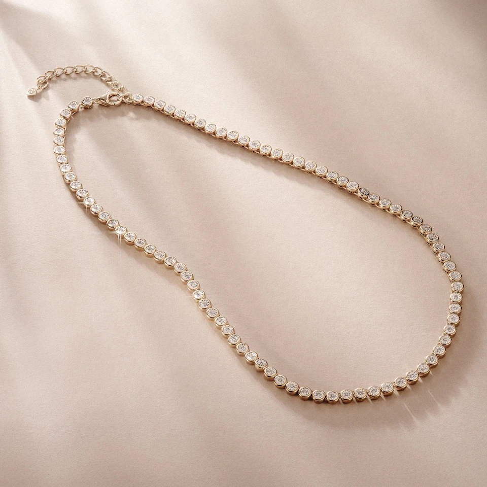 1.00ct Lab Diamond Bezel Tennis Necklace in 18K Gold Vermeil