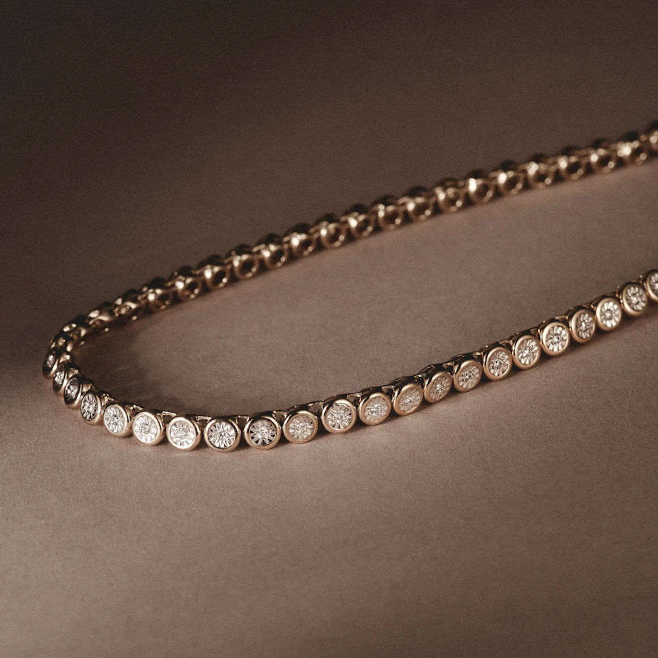 1.00ct Lab Diamond Bezel Tennis Necklace in 18K Gold Vermeil