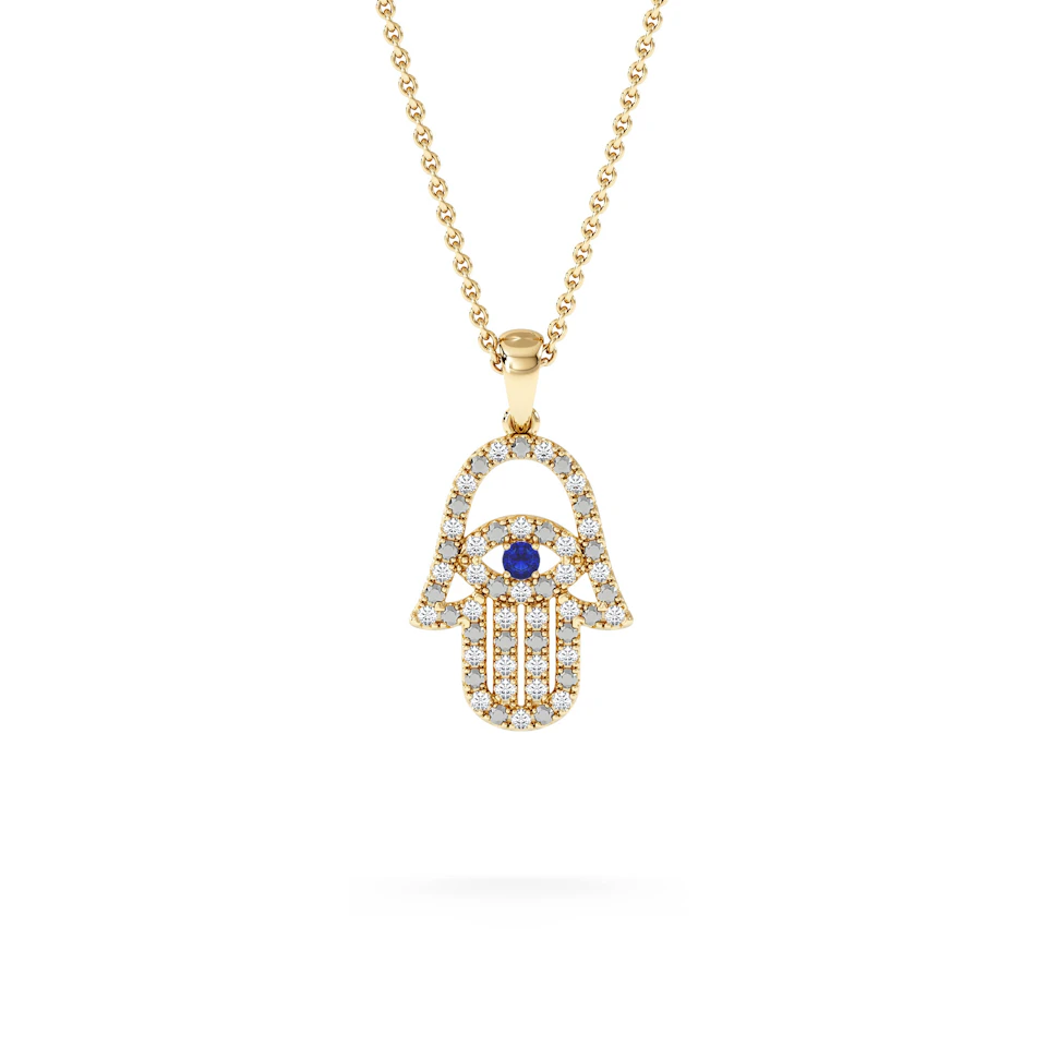 Hamsa Fortune 0.05ct Sapphire and 0.25ct Lab Grown Diamond Pendant Necklace in 18K Gold Vermeil