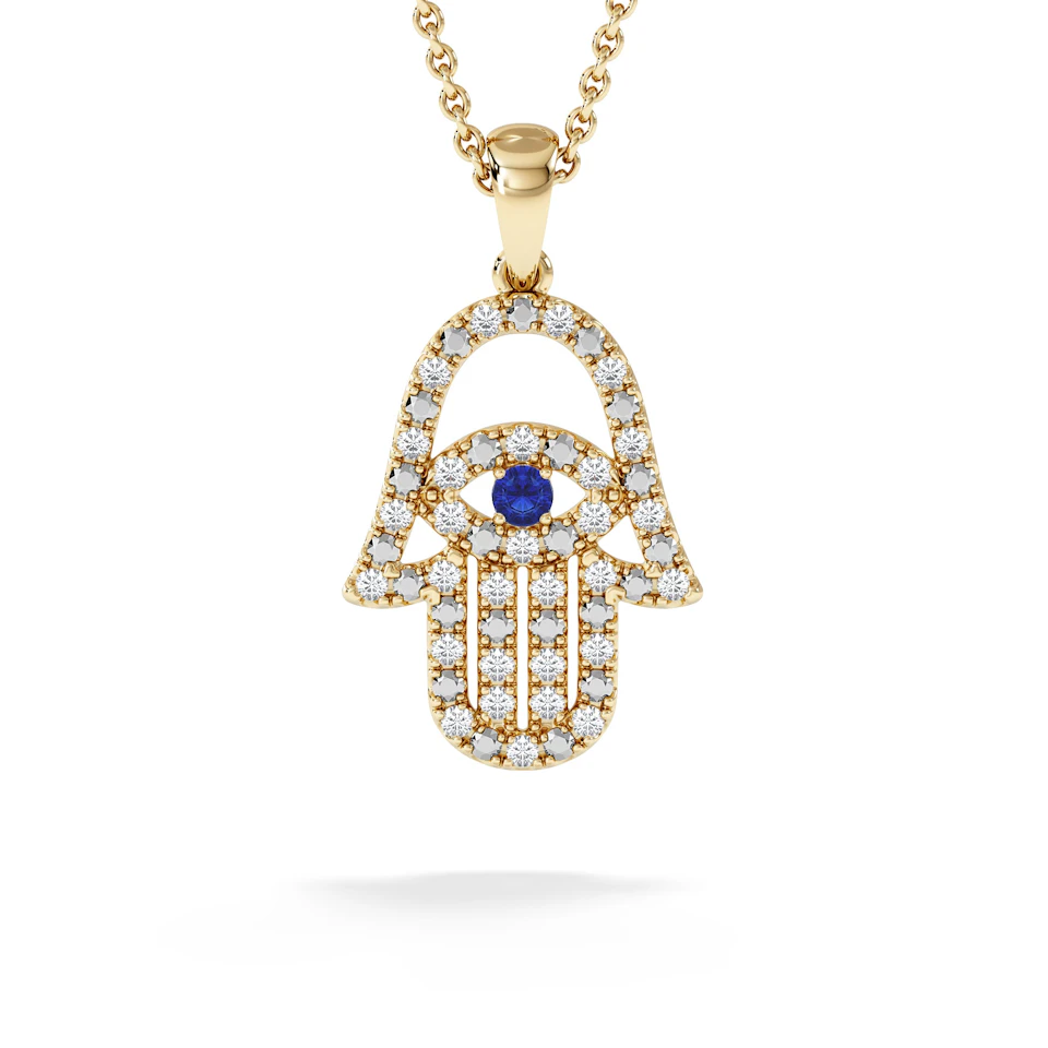 Hamsa Fortune 0.05ct Sapphire and 0.25ct Lab Grown Diamond Pendant Necklace in 18K Gold Vermeil