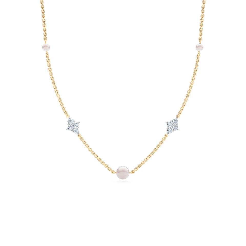 Eden 3.10ct Round Pearl and Lab Diamond Station Necklace in 18K Gold Vermeil