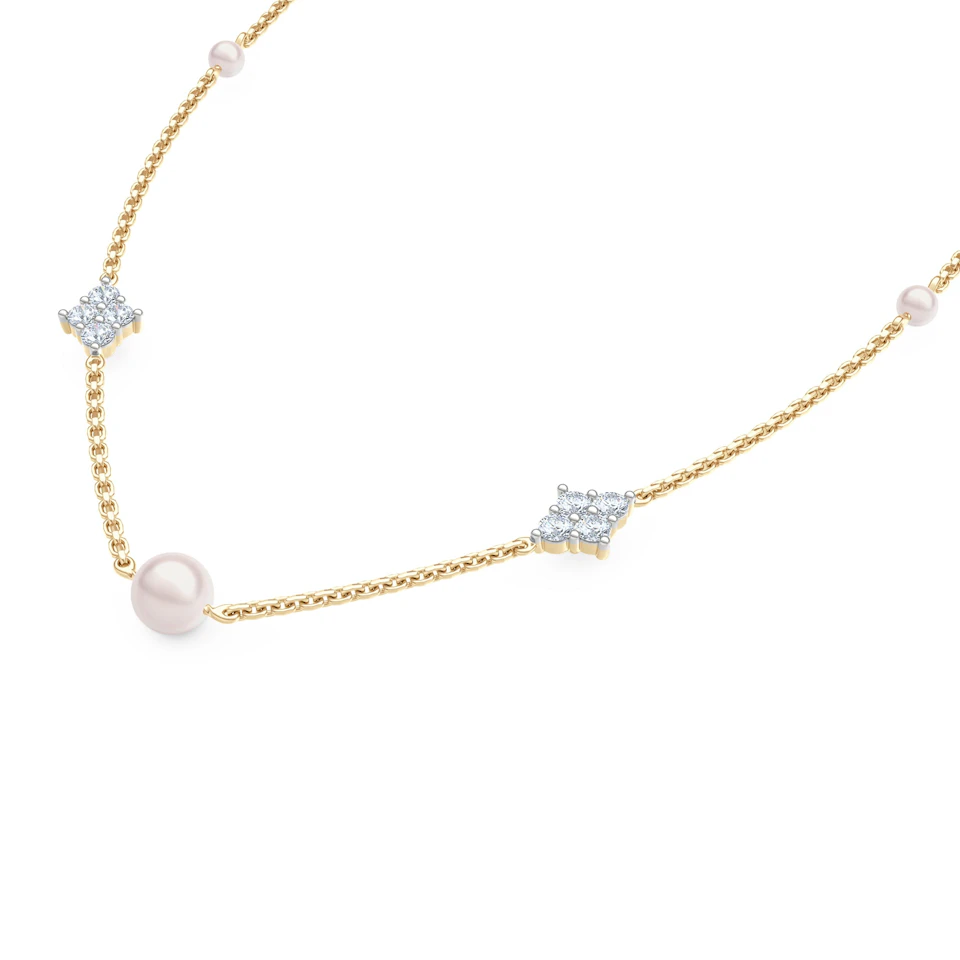 Eden 3.10ct Round Pearl and Lab Diamond Station Necklace in 18K Gold Vermeil