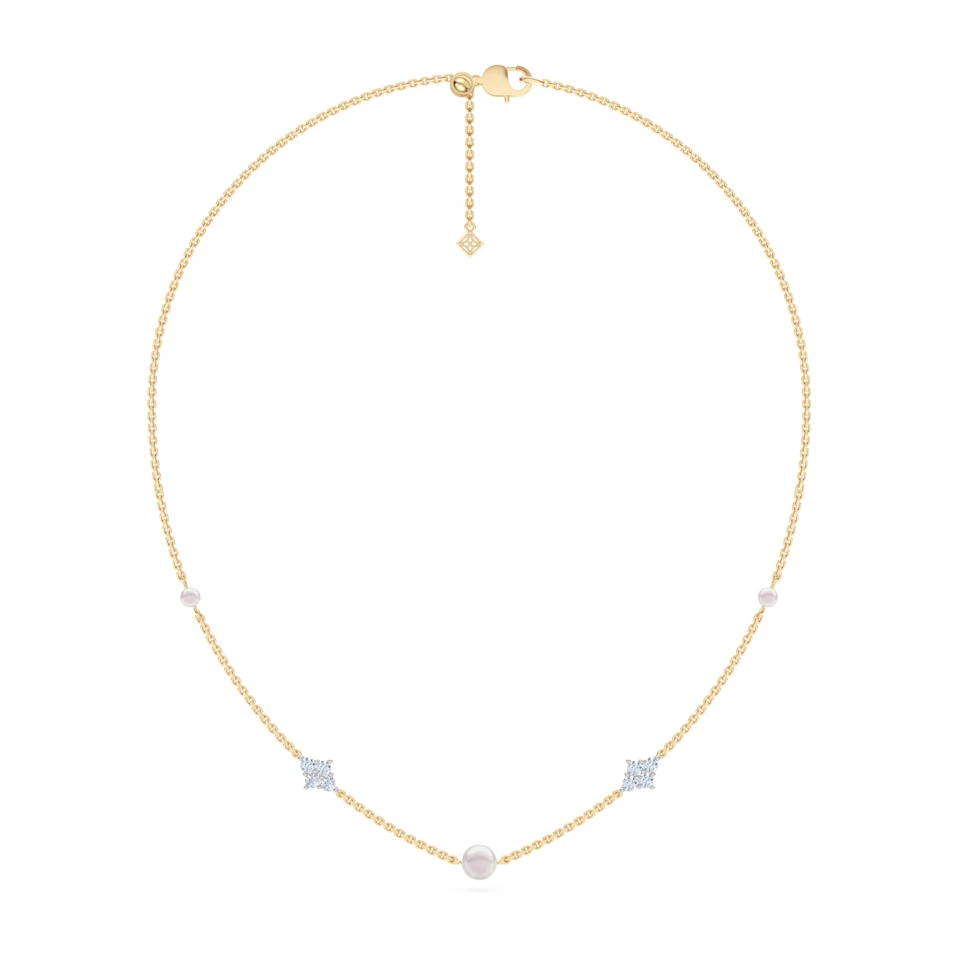 Eden 3.10ct Round Pearl and Lab Diamond Station Necklace in 18K Gold Vermeil