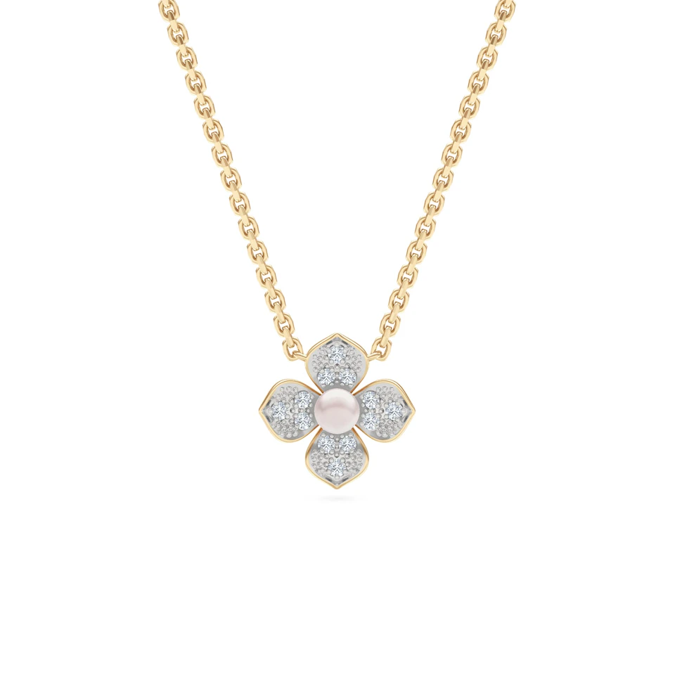 Eden 0.50ct Round Pearl and Lab Diamond Floral Necklace in 18K Gold Vermeil