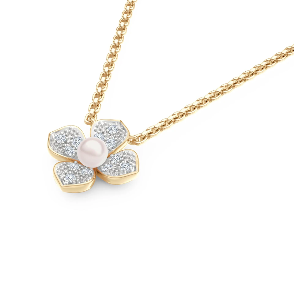 Eden 0.50ct Round Pearl and Lab Diamond Floral Necklace in 18K Gold Vermeil
