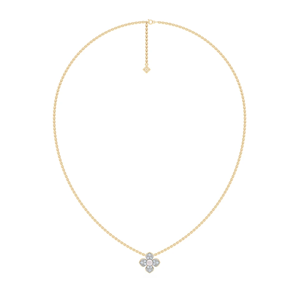 Eden 0.50ct Round Pearl and Lab Diamond Floral Necklace in 18K Gold Vermeil