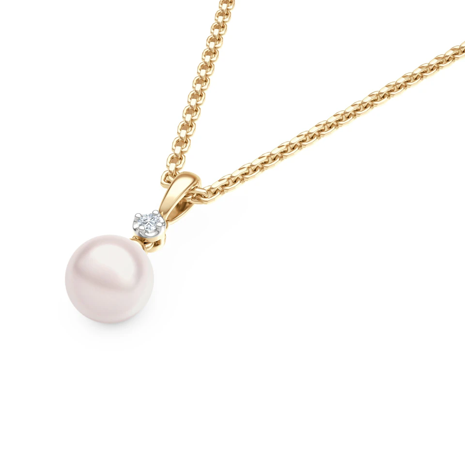 Eden 3.15ct Round Pearl and Lab Diamond Solitaire Pendant Necklace in 18K Gold Vermeil