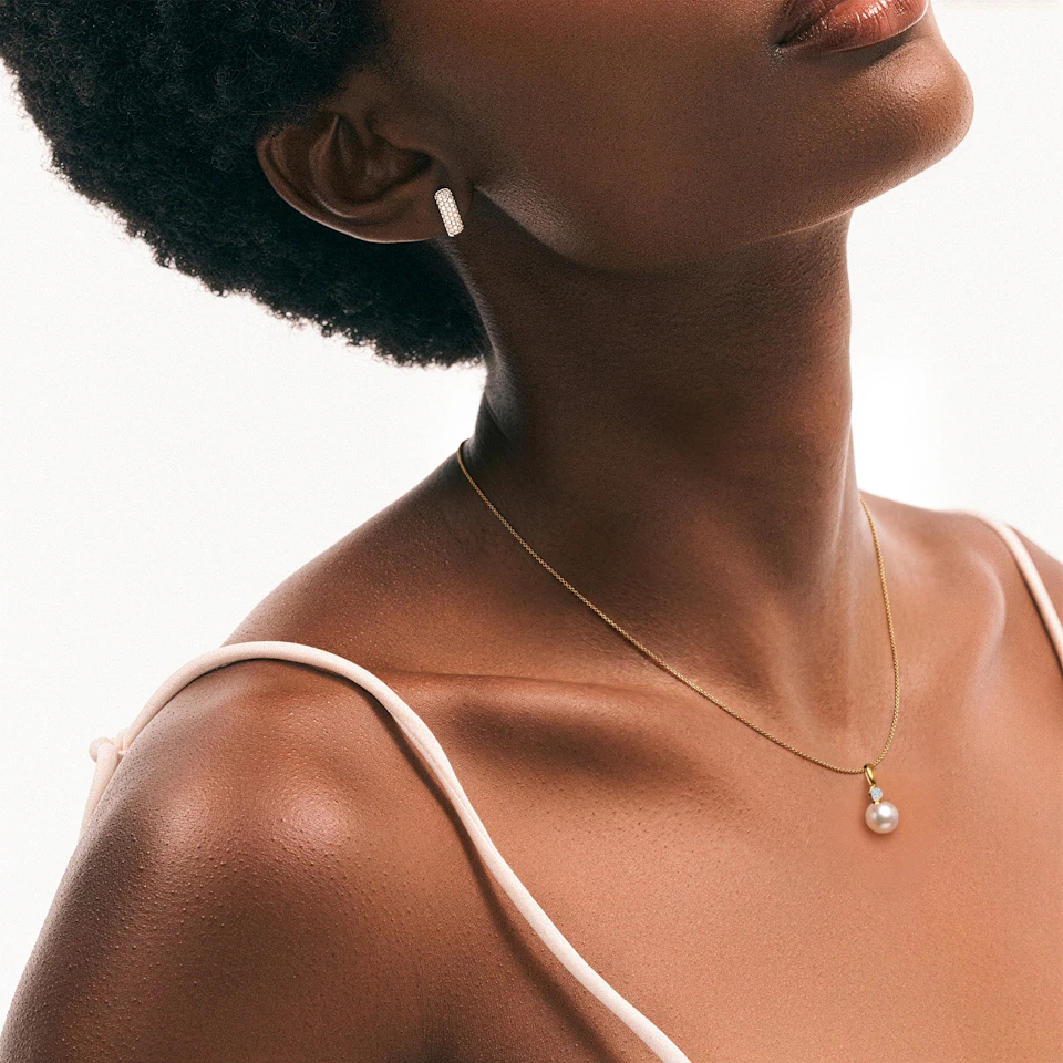 Eden 3.15ct Round Pearl and Lab Diamond Solitaire Pendant Necklace in 18K Gold Vermeil