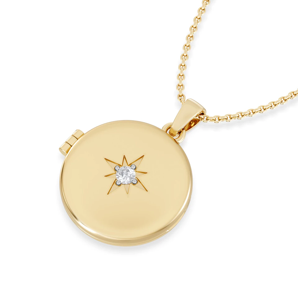 Keepsake 0.06ct Lab Diamond Round Locket Pendant Necklace in 18K Gold Vermeil