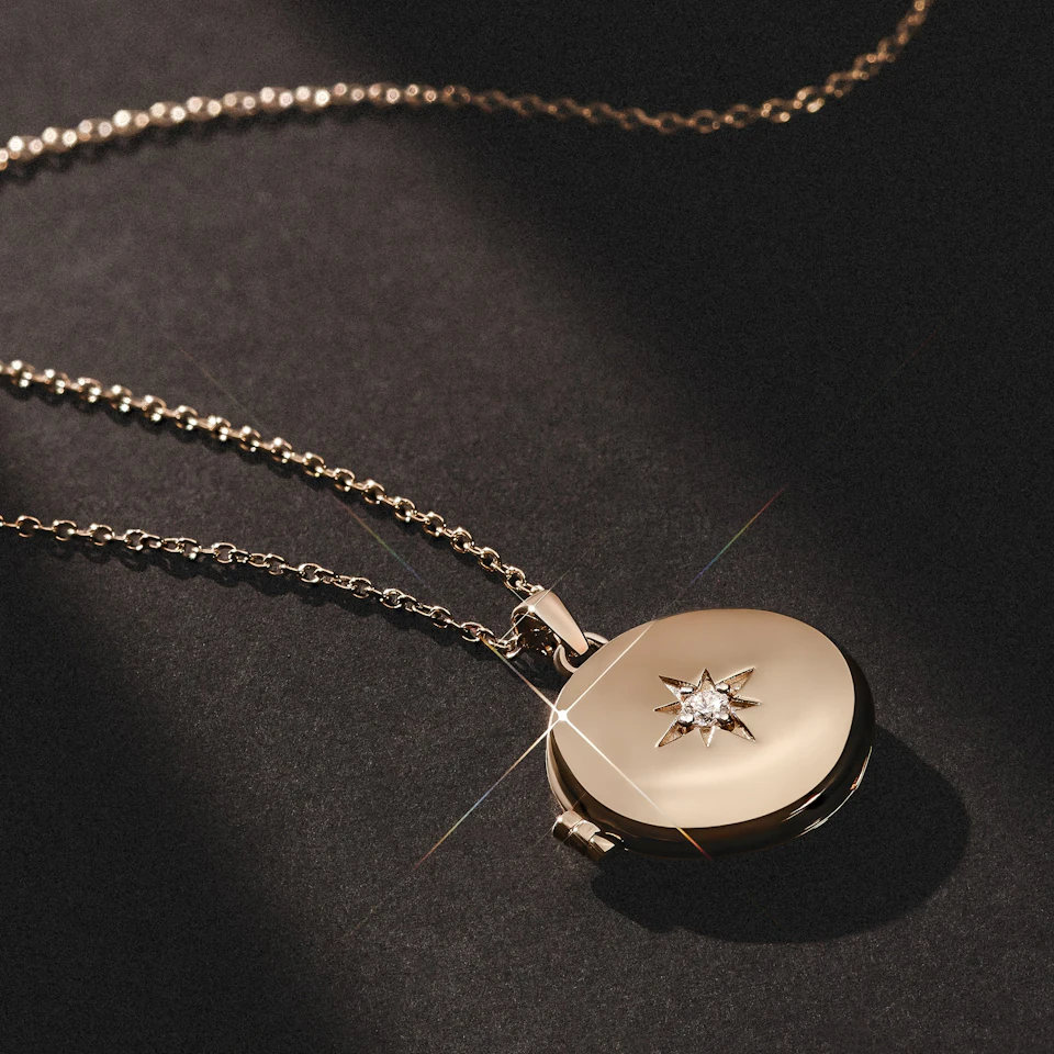 Keepsake 0.06ct Lab Diamond Round Locket Pendant Necklace in 18K Gold Vermeil