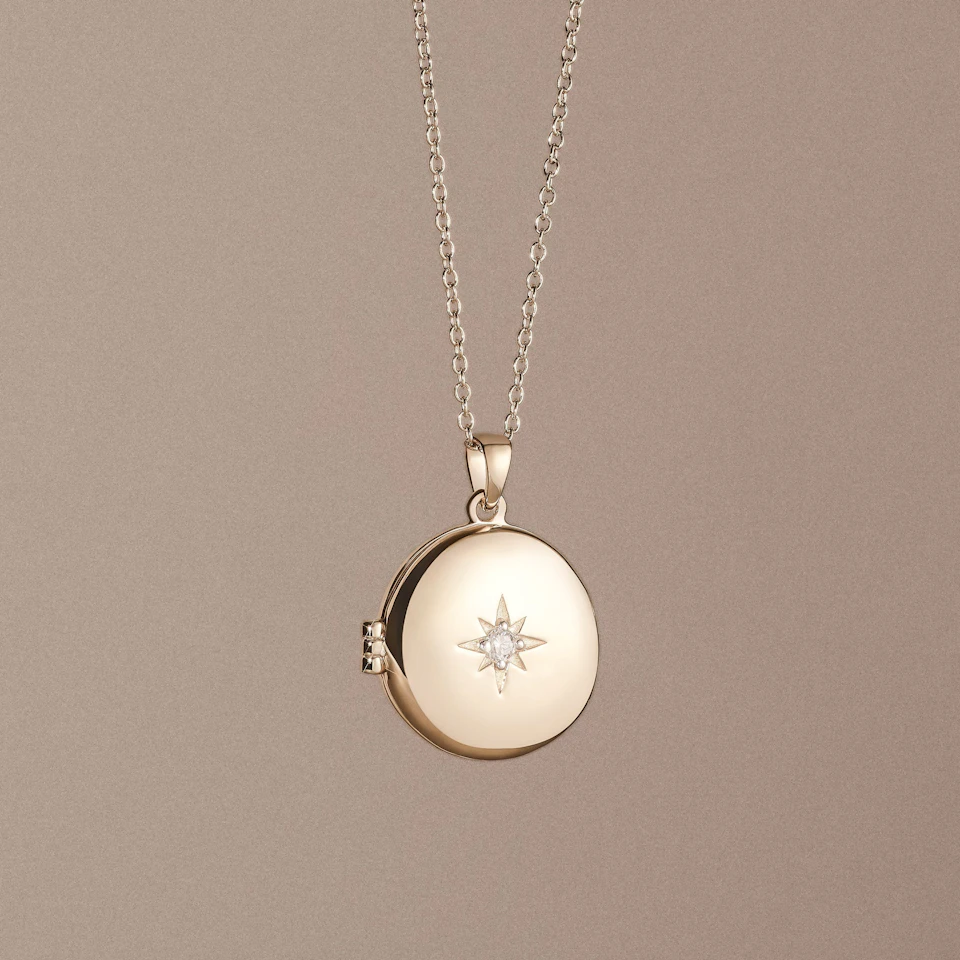 Keepsake 0.06ct Lab Diamond Round Locket Pendant Necklace in 18K Gold Vermeil