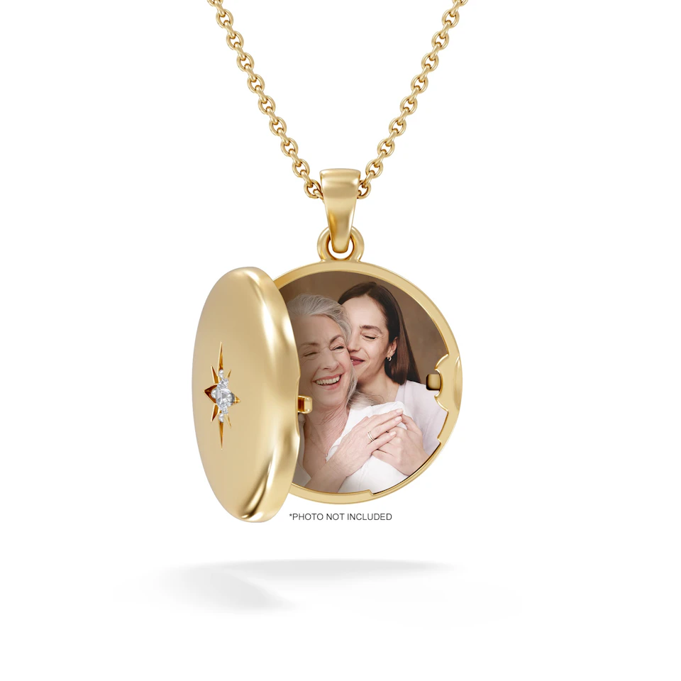 Keepsake 0.06ct Lab Diamond Round Locket Pendant Necklace in 18K Gold Vermeil