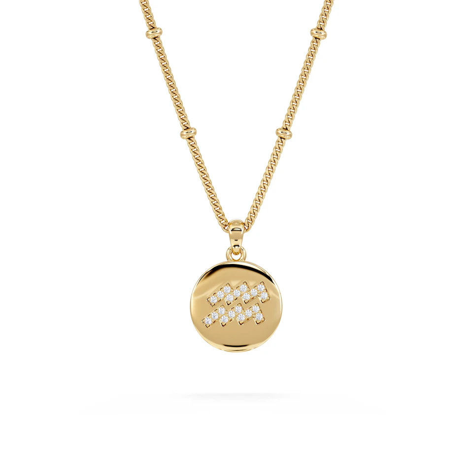 Astrology Aquarius 0.07ct Lab Grown Diamond Medallion Pendant Necklace in 18K Gold Vermeil