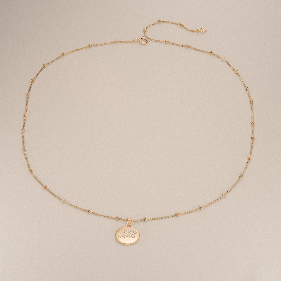 Astrology Aquarius 0.07ct Lab Grown Diamond Medallion Pendant Necklace in 18K Gold Vermeil