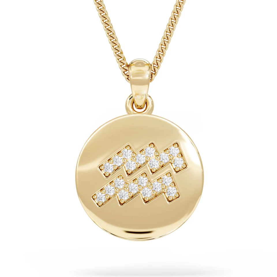 Astrology Aquarius 0.07ct Lab Grown Diamond Medallion Pendant Necklace in 18K Gold Vermeil