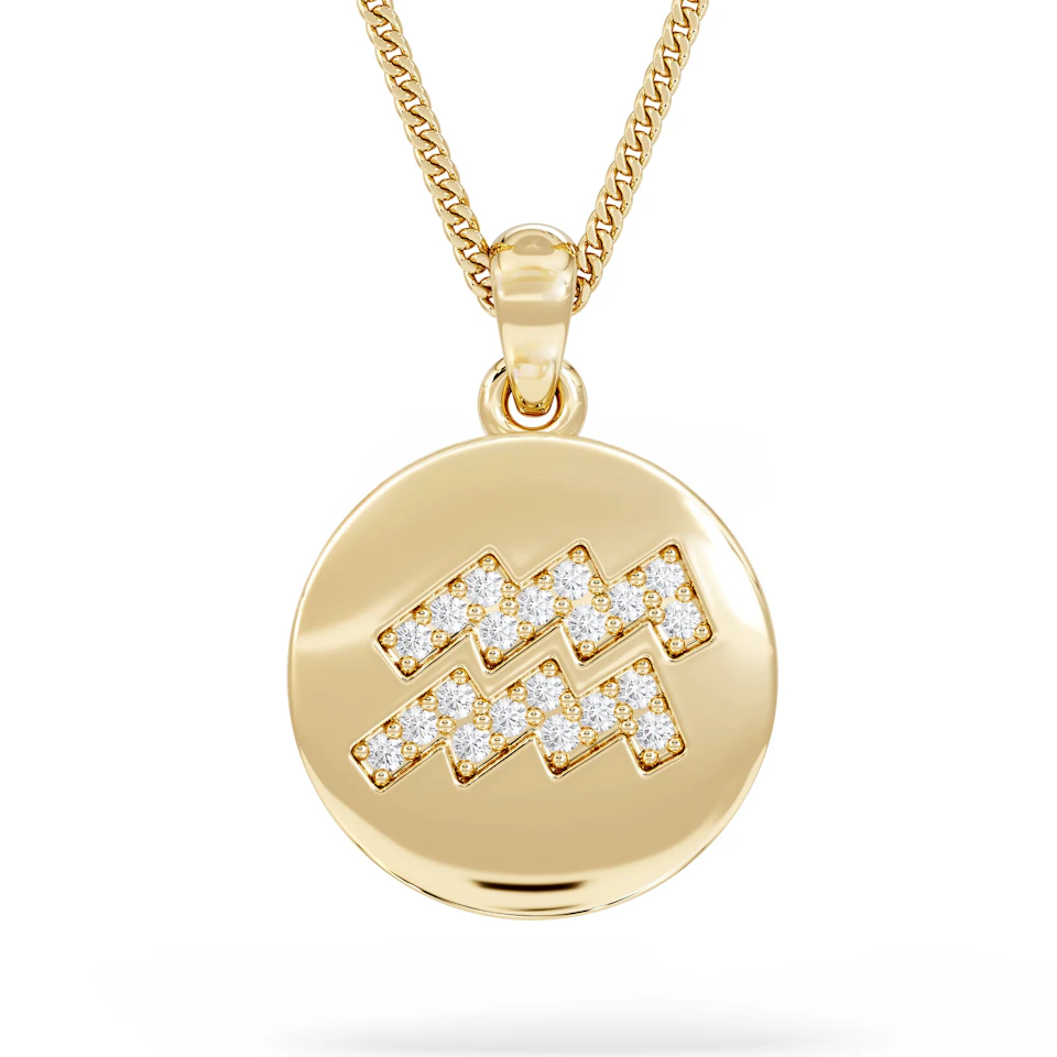 Astrology Aquarius 0.07ct Lab Grown Diamond Medallion Pendant Necklace in 18K Gold Vermeil