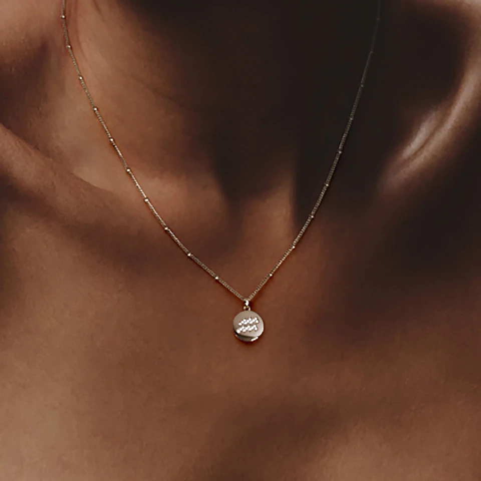 Astrology Aquarius 0.07ct Lab Grown Diamond Medallion Pendant Necklace in 18K Gold Vermeil