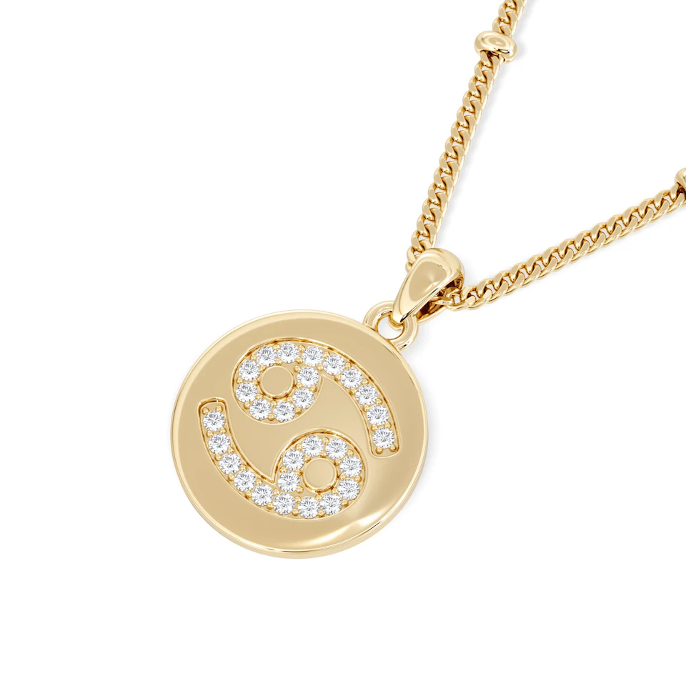 Astrology Cancer 0.07ct Lab Grown Diamond Medallion Pendant Necklace in 18K Gold Vermeil