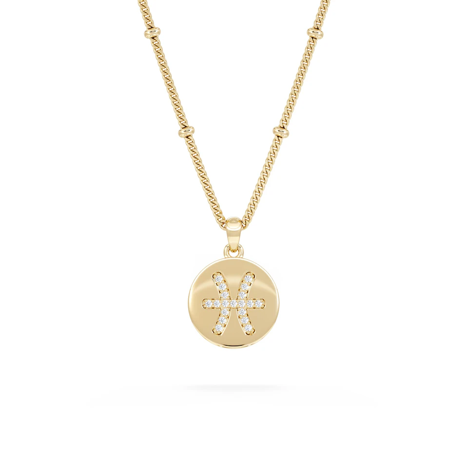 Astrology Pisces 0.07ct Lab Grown Diamond Medallion Pendant Necklace in 18K Gold Vermeil