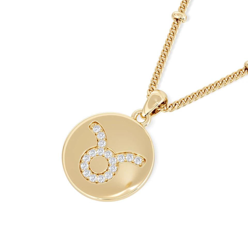 Astrology Taurus 0.07ct Lab Grown Diamond Medallion Pendant Necklace in 18K Gold Vermeil