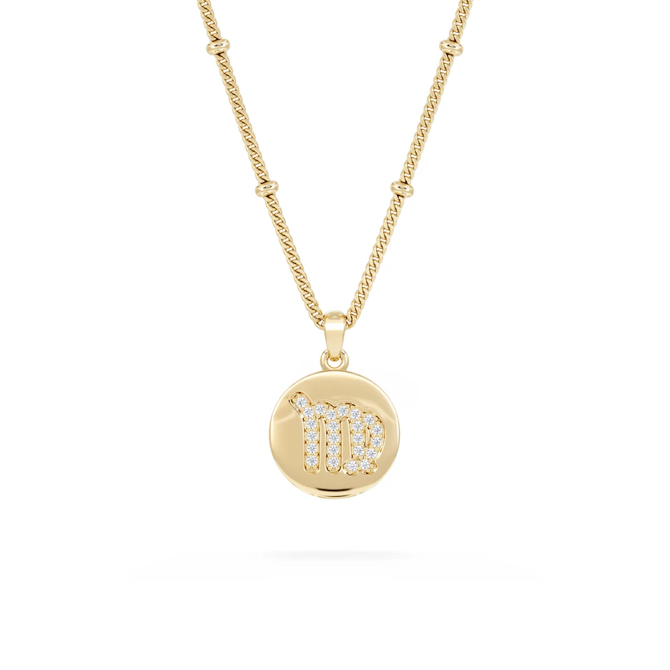 Astrology Virgo 0.07ct Lab Grown Diamond Medallion Pendant Necklace in 18K Gold Vermeil