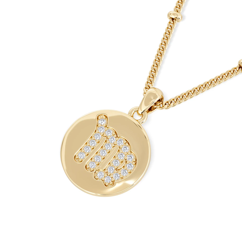 Astrology Virgo 0.07ct Lab Grown Diamond Medallion Pendant Necklace in 18K Gold Vermeil