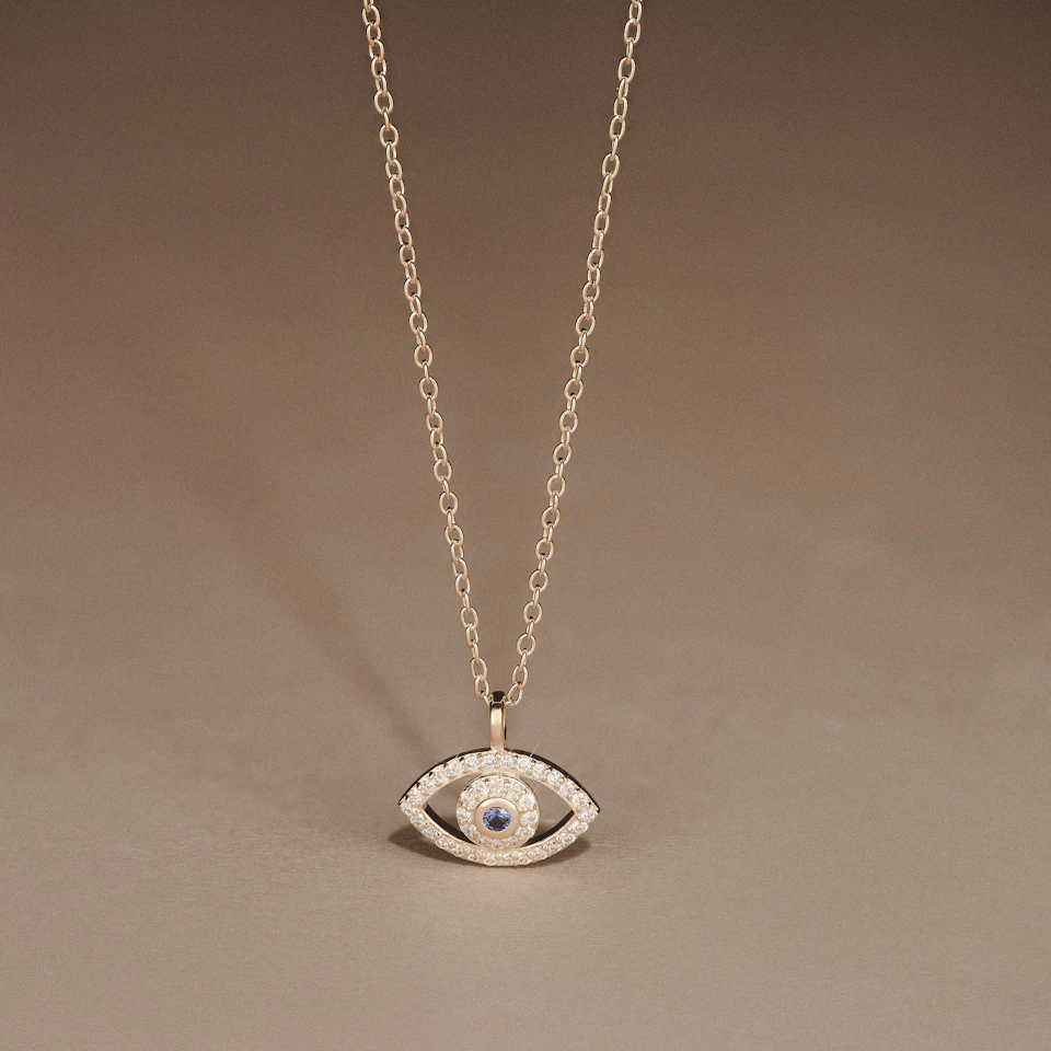 Evil Eye 0.21ct Sapphire and Lab Diamond Pendant Necklace in 18K Gold Vermeil