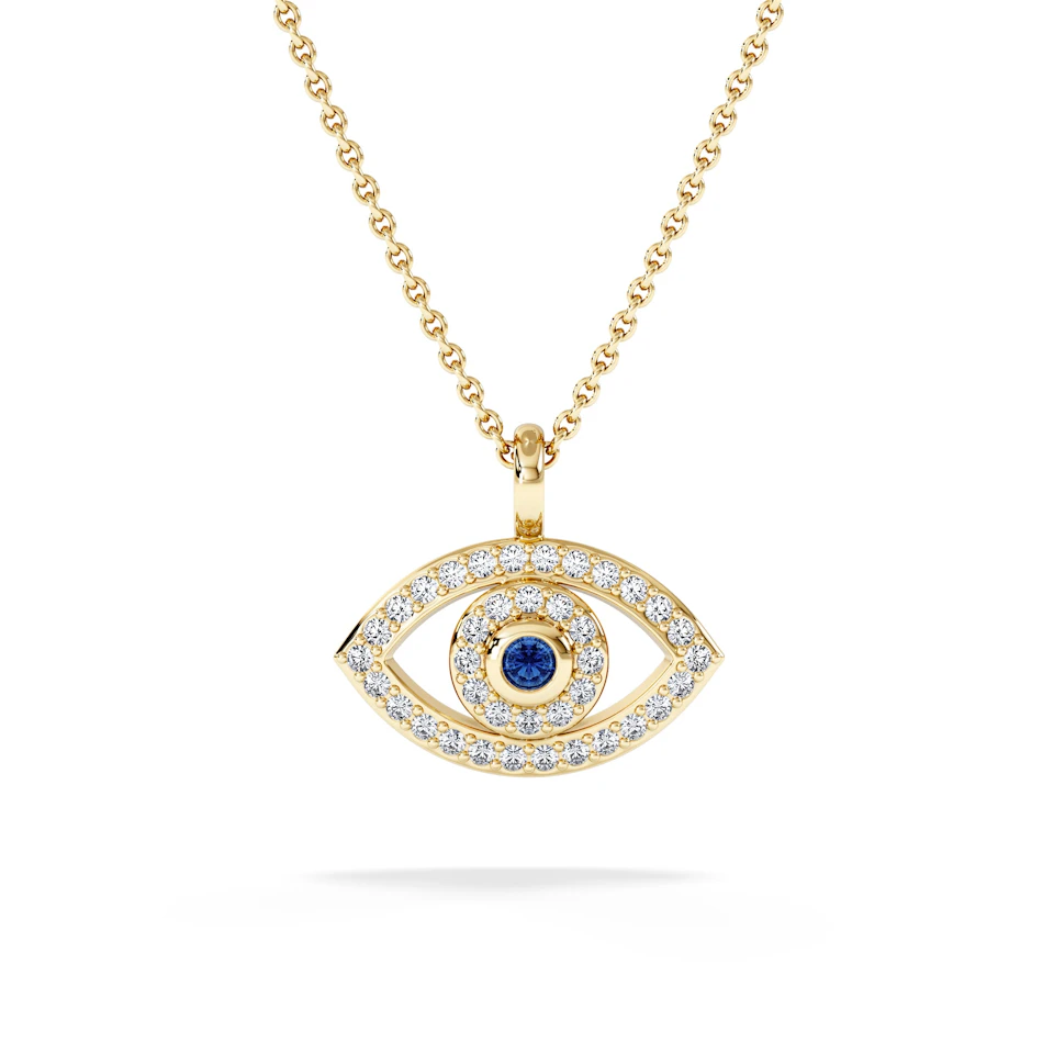 Evil Eye 0.21ct Sapphire and Lab Diamond Pendant Necklace in 18K Gold Vermeil