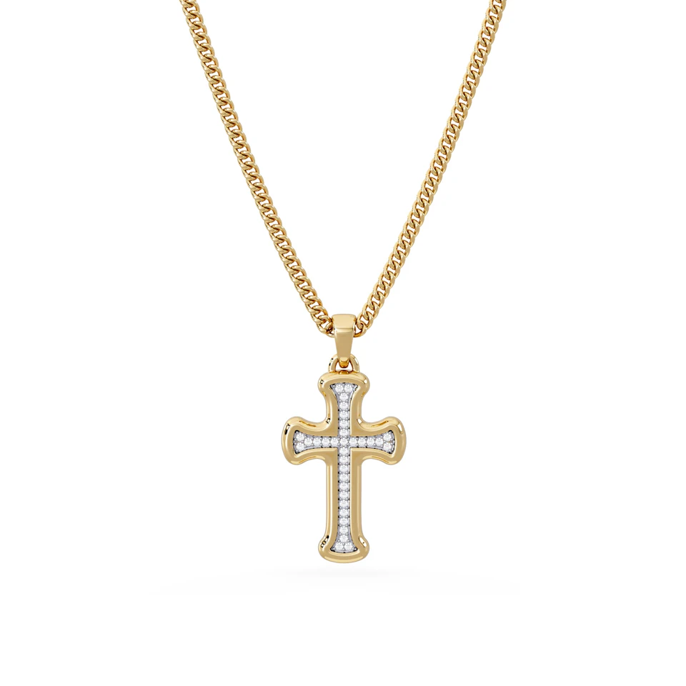 Men’s 0.15ct Lab Grown Diamond Cross Pendant Necklace in 18K Gold Vermeil