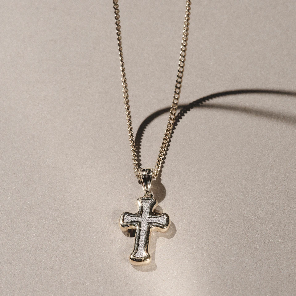 Men’s 0.15ct Lab Grown Diamond Cross Pendant Necklace in 18K Gold Vermeil