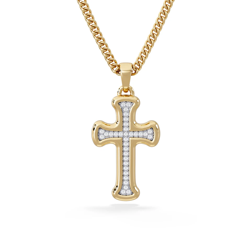 Men’s 0.15ct Lab Grown Diamond Cross Pendant Necklace in 18K Gold Vermeil