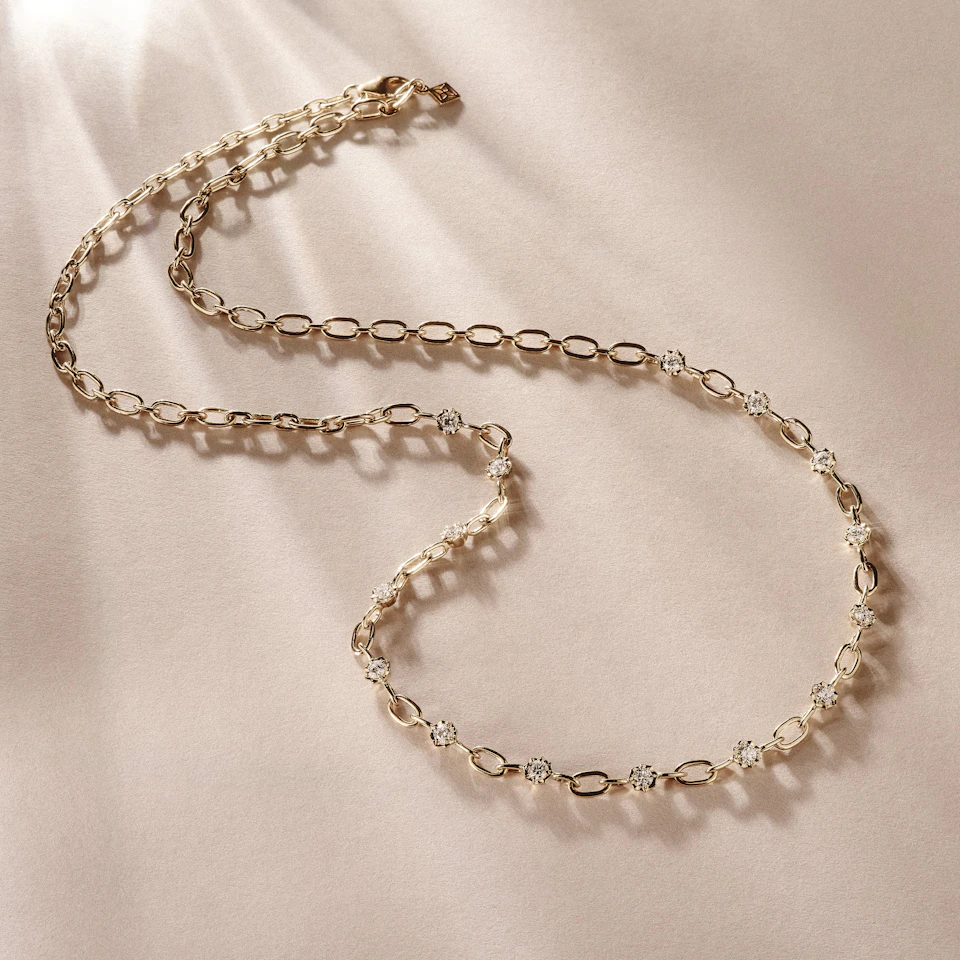 Bound Lab Diamond Link Necklace 0.87ct Round Cut in 18K Gold Vermeil