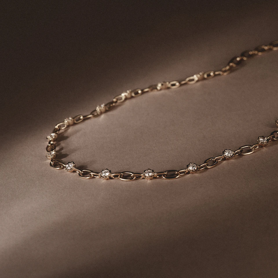 Bound Lab Diamond Link Necklace 0.87ct Round Cut in 18K Gold Vermeil