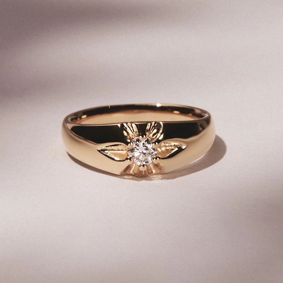 Men's Lab Diamond Signet Ring 0.25ct Round Cut in 18K Gold Vermeil