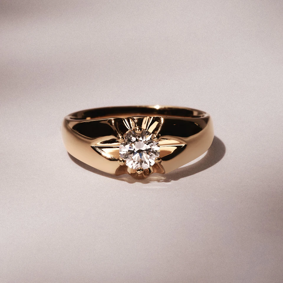 Men's Lab Diamond Signet Ring 0.50ct Round Cut in 18K Gold Vermeil