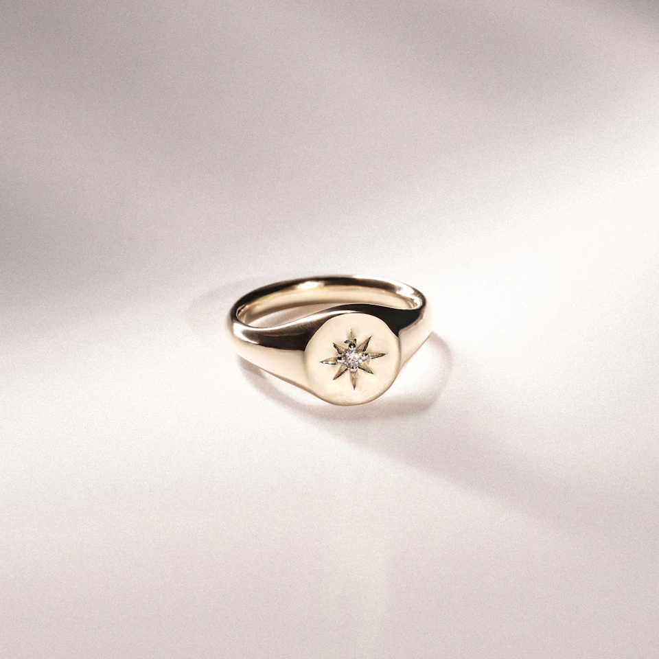 Star Signet Lab Diamond Ring in 18K Gold Vermeil