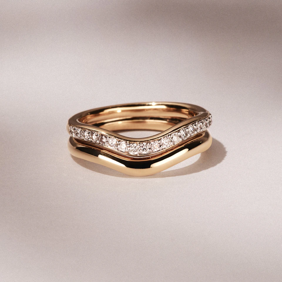 Duo Wave Stacking Lab Diamond Ring 0.26ct in 18K Gold Vermeil
