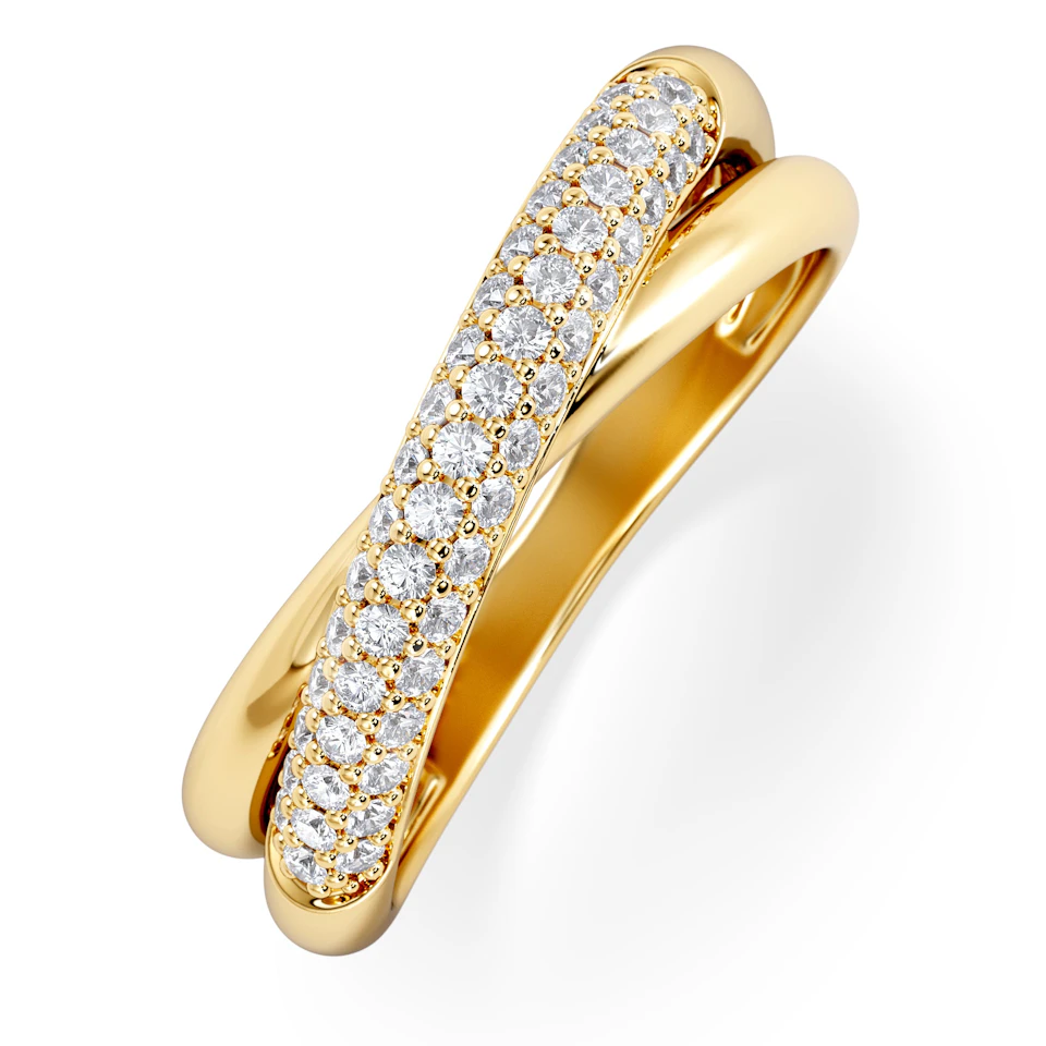 Crossover Set Lab Diamond Pave Ring 0.35ct in18K Gold Vermeil