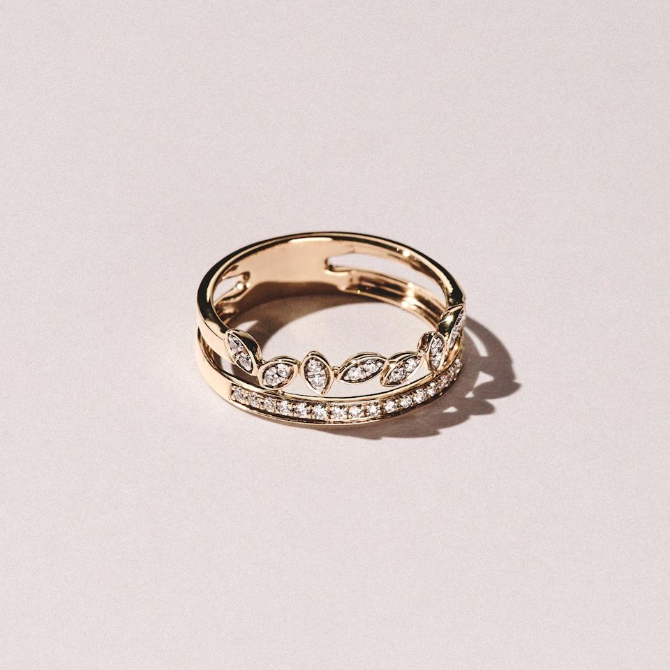Double Band Stacking Ring Lab Diamond 0.25ct in 18K Gold Vermeil