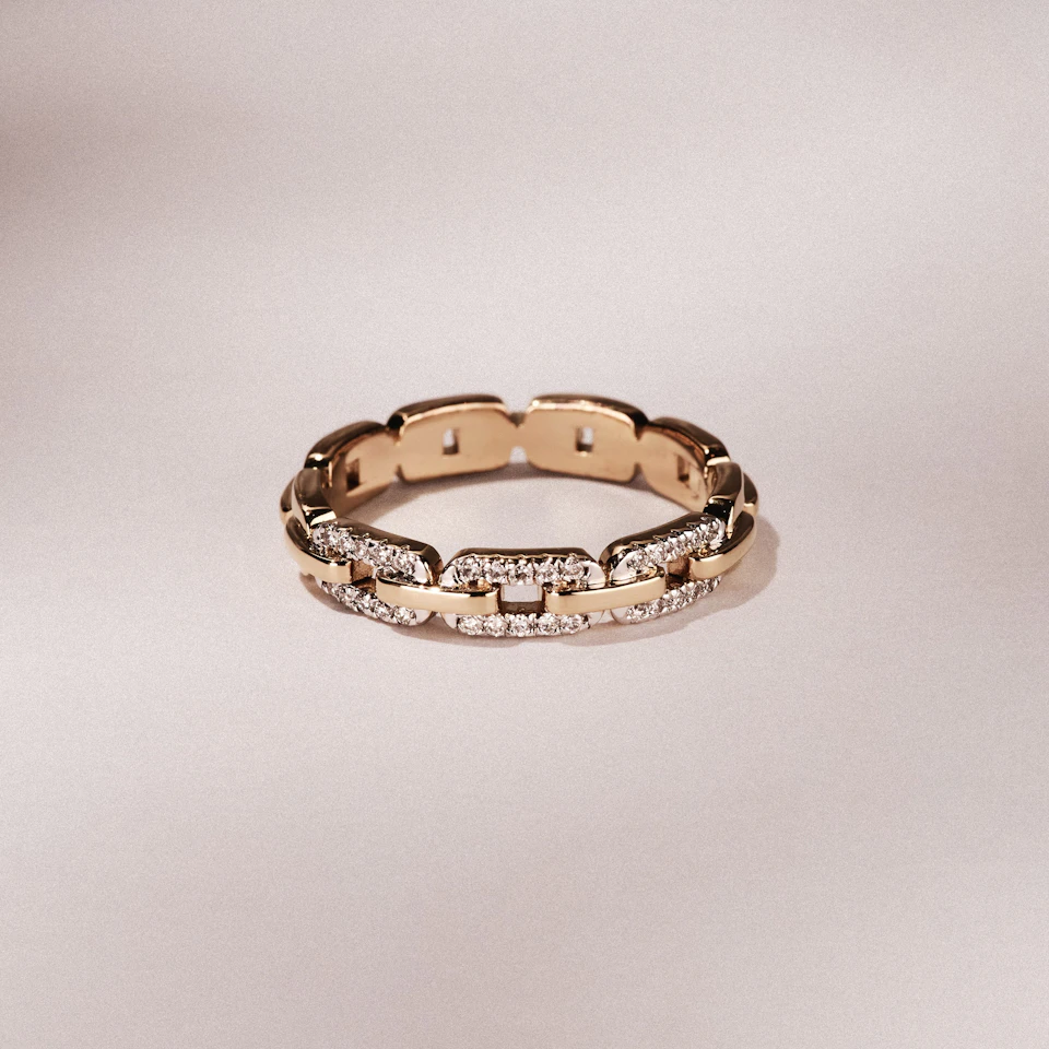 Lab Diamond Chain Link Ring 0.14ct in 18k Gold Vermeil