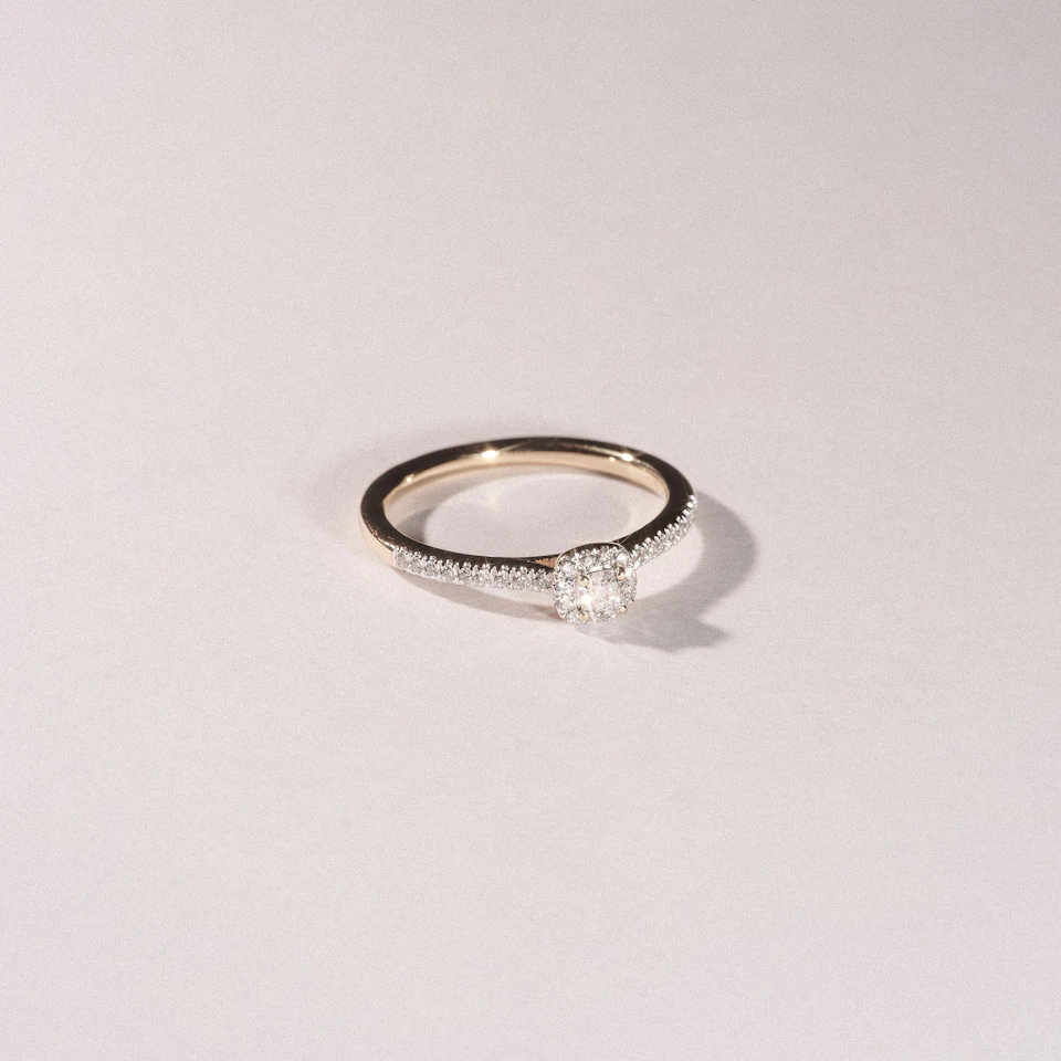 Lumia Cushion Cut Lab Diamond Halo Ring 0.33ct F/VS in 18K Gold Vermeil