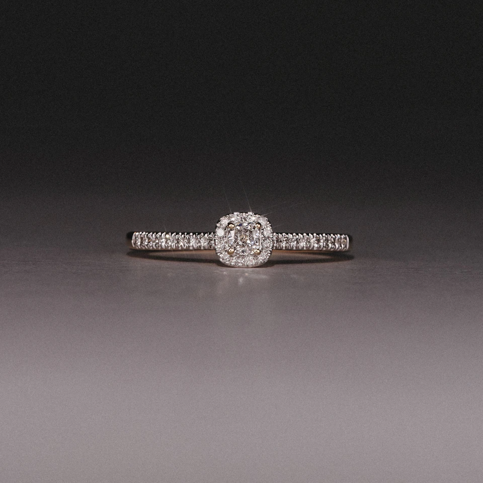Lumia Cushion Cut Lab Diamond Halo Ring 0.33ct F/VS in 18K Gold Vermeil